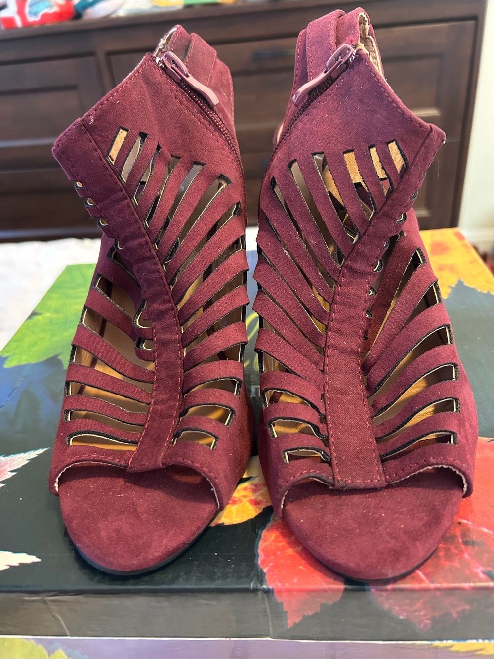 Forever Burgundy Cutout Peep Toe Heels 🌹